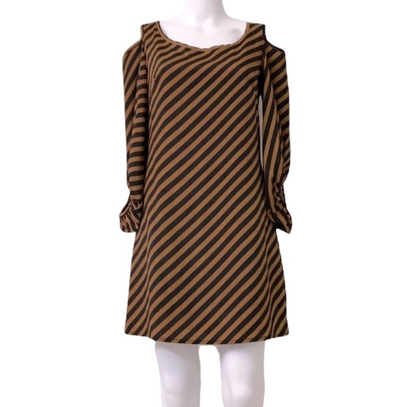 KARLIE Stripped Brown Dress - Picture 4 of 12
